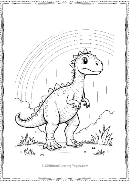 A Dilophosaurus Standing In Front Of A Rainbow Free PDF Printable