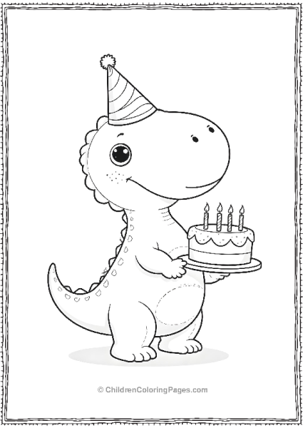 A Dilophosaurus Wearing A Party Hat And Holding Balloons Free PDF Printable