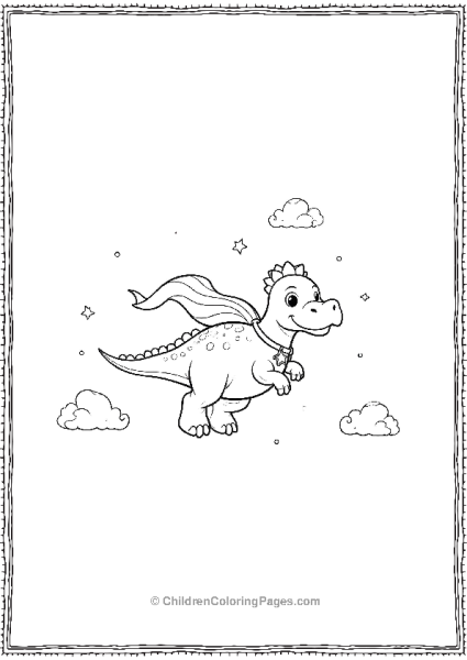 A Dilophosaurus Wearing A Superhero Cape And Flying Free PDF Printable