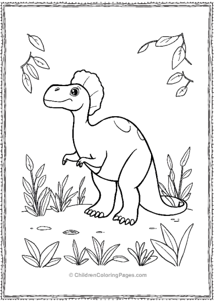 A Dilophosaurus With Minimal Leaves And Plants Free PDF Printable