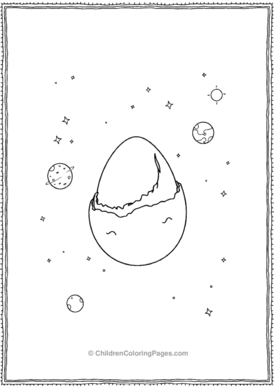 A-Dinosaur-Egg-Floating-In-Space-With-Stars Free PDF Printable