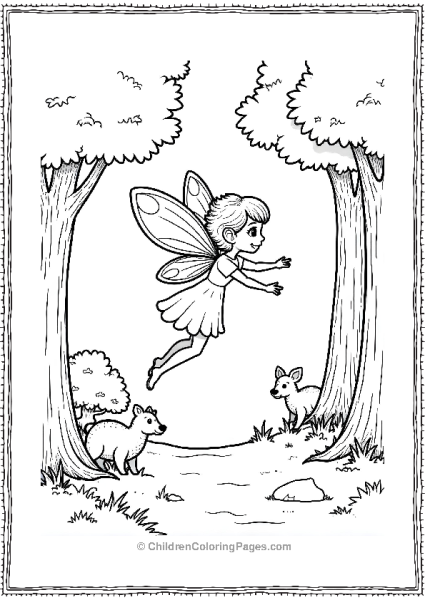 A Fairy Flying Through A Forest With Trees And Animals Free PDF Printable