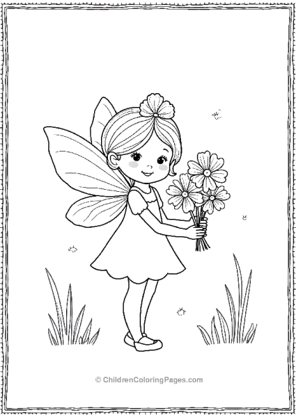 A Fairy Holding A Bouquet Of Simple Flowers Free PDF Printable