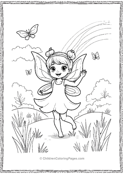 A Fairy Playing In A Field With A Rainbow Free PDF Printable