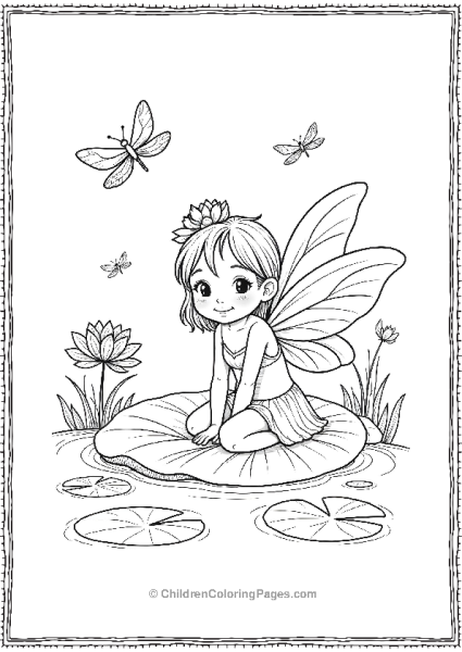 A Fairy Resting On A Leaf In A Pond With Dragonflies Free PDF Printable