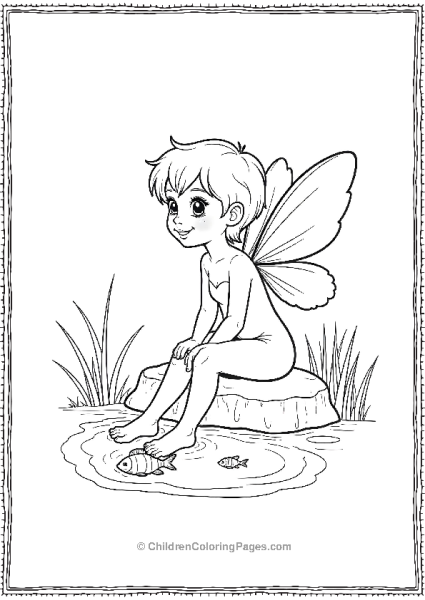 A Fairy Sitting By A Pond With Small Fish Swimming Free PDF Printable