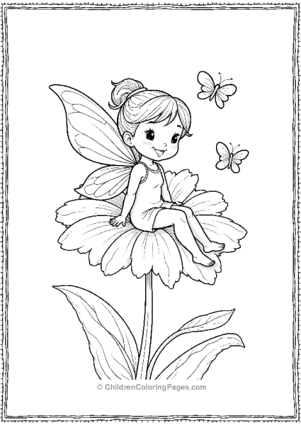 A Fairy Sitting On A Giant Flower Smiling With Buttercups Free PDF Printable