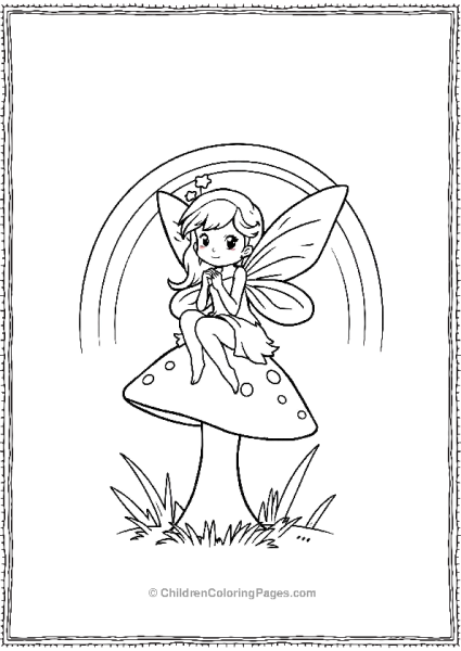 A Fairy Sitting On A Mushroom With A Simple Rainbow Free PDF Printable