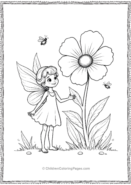 A Fairy Standing In Front Of A Big Flower With Small Free PDF Printable