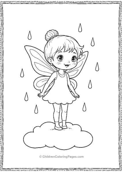 A Fairy Standing On A Cloud With Simple Raindrops Free PDF Printable