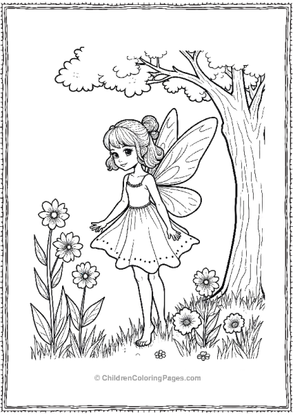 A Fairy Surrounded By Flowers With A Large Tree Free PDF Printable