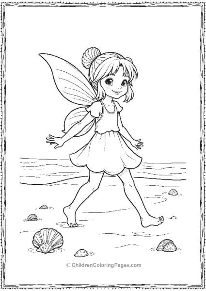 A Fairy Walking Along A Beach With A Simple Seashell Free PDF Printable