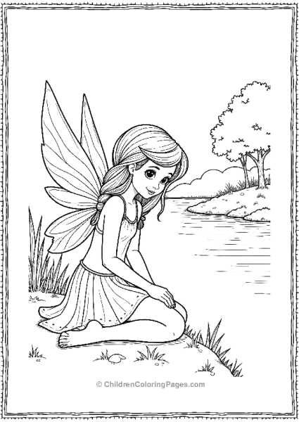 A Fairy With Delicate Wings Kneeling Beside A River Free PDF Printable