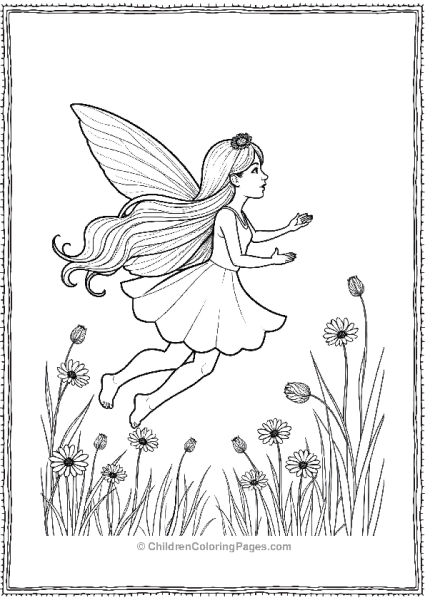 A Fairy With Long Flowing Hair Flying Through A Field Free PDF Printable