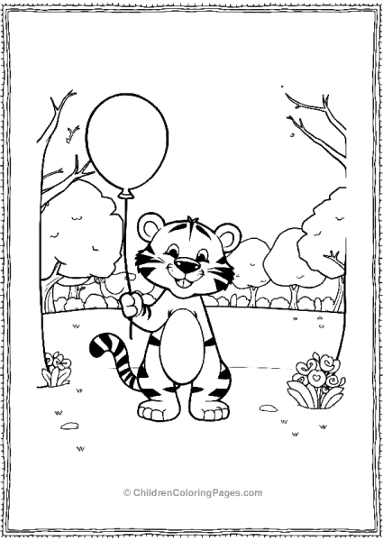 A Friendly Cartoon Tiger Holding A Balloon Free PDF Printable