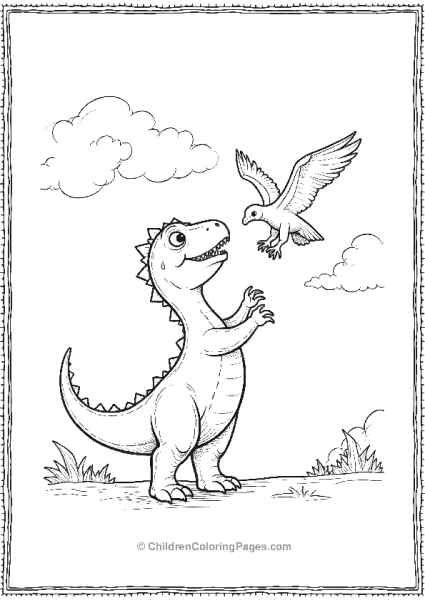 A Friendly Dilophosaurus High Fiving A Pterodactyl Free PDF Printable