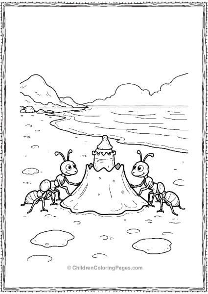 A Group Of Ants Building A Small Sandcastle On The Beach Free PDF Printable