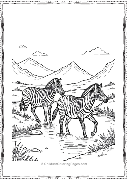 A Group Of Zebras Crossing A River Free PDF Printable