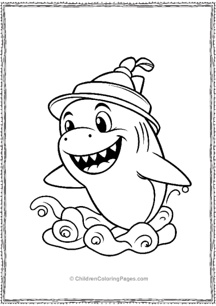 A Happy Cartoon Shark Wearing A Hat With Waves Behind It Free PDF Printable