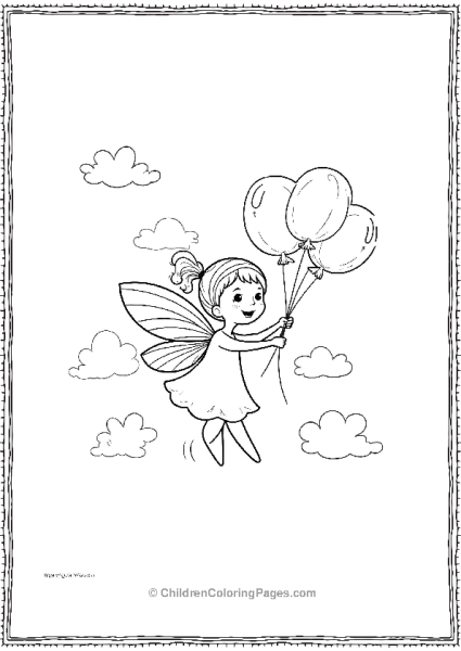 A Happy Fairy Flying With Balloons Tied To Her Wings Free PDF Printable