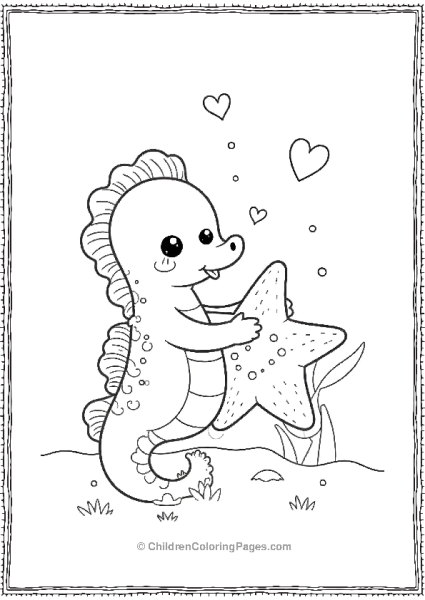 A Happy Kawaii Seahorse Hugging A Starfish Free PDF Printable