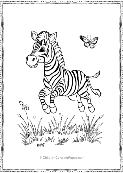 A Happy Zebra Jumping In A Meadow Free PDF Printable