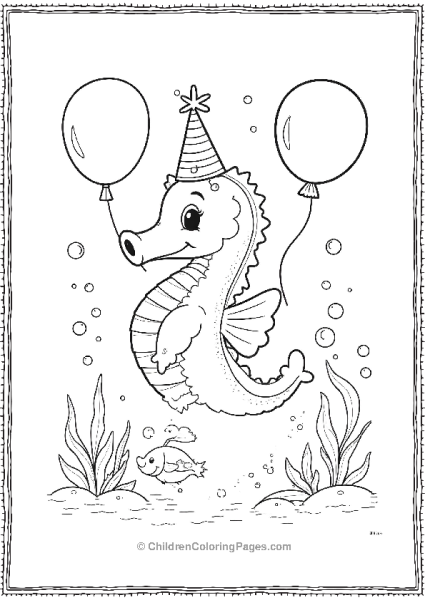 A Joyful Seahorse Playing With Balloons Free PDF Printable