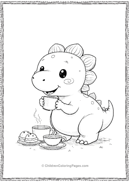 A Kawaii Ankylosaurus Enjoying A Tea Party Free PDF Printable