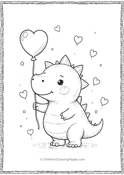 A Kawaii Ankylosaurus Holding A Balloon Shaped Like A Heart Free PDF Printable