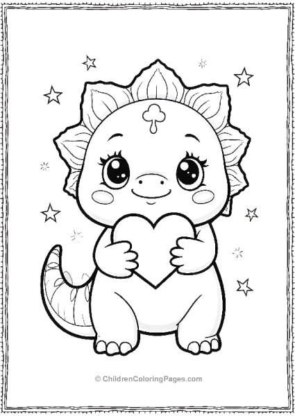 A Kawaii Ankylosaurus With Big Eyes Holding A Heart Free PDF Printable