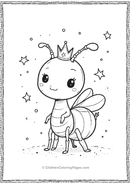 A Kawaii Ant With A Mini Crown Surrounded By Stars Free PDF Printable