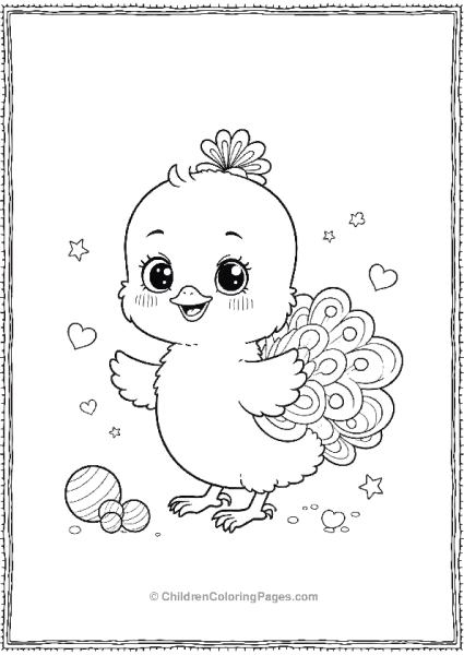 A Kawaii Baby Peacock Playing With Toys Free PDF Printable