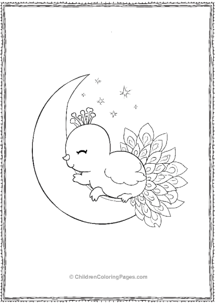 A Kawaii Baby Peacock Sleeping Peacefully On A Cloud Free PDF Printable