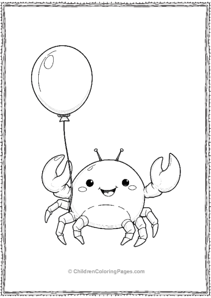 A Kawaii Crab Holding A Balloon In One Claw Smiling Free PDF Printable