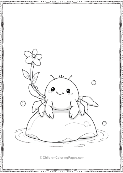 A Kawaii Crab Holding A Flower Sitting On A Rock Free PDF Printable