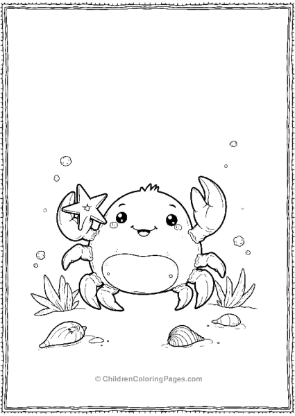 A Kawaii Crab Holding A Starfish Surrounded By Light Free PDF Printable