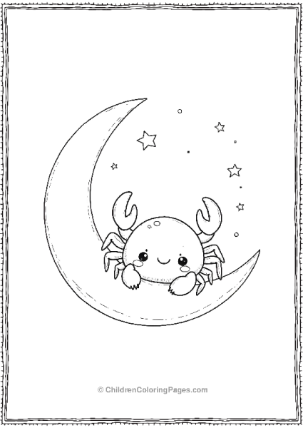 A Kawaii Crab Sitting On A Crescent Moon Free PDF Printable