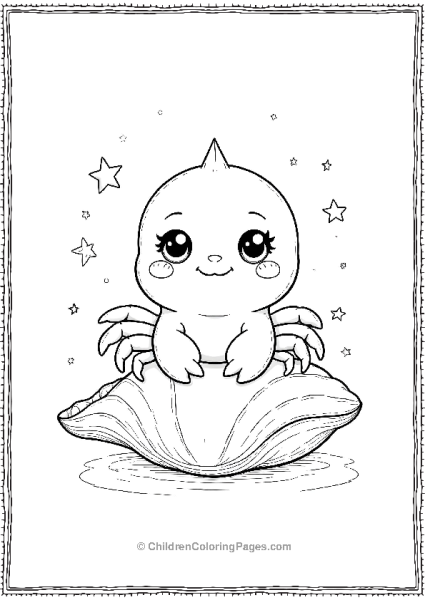 A Kawaii Crab Sitting On A Seashell With Big Eyes Free PDF Printable