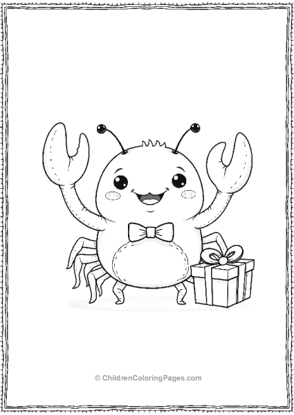 A Kawaii Crab Wearing A Bowtie And Offering A Tiny Gift Free PDF Printable