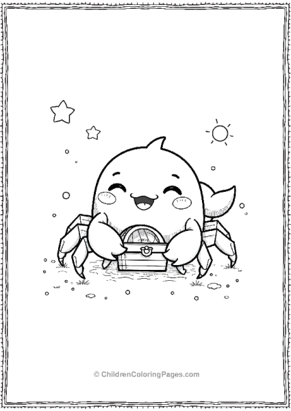 A Kawaii Crab Winking And Holding A Tiny Treasure Free PDF Printable