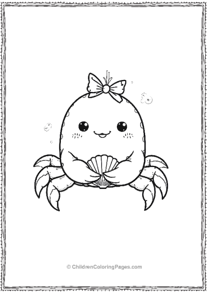 A Kawaii Crab With A Big Bow On Its Head Holding A Flower Free PDF Printable