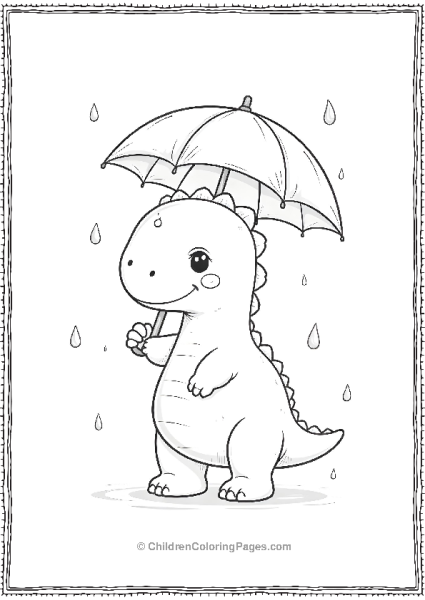 A Kawaii Dilophosaurus Standing In The Rain Free PDF Printable