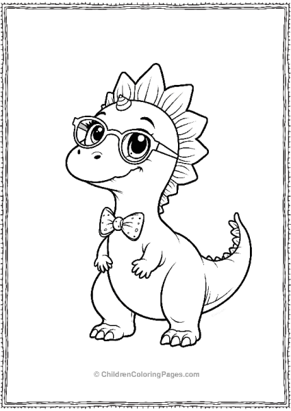 A Kawaii Dilophosaurus With A Bow Tie And Tiny Glasses Free PDF Printable