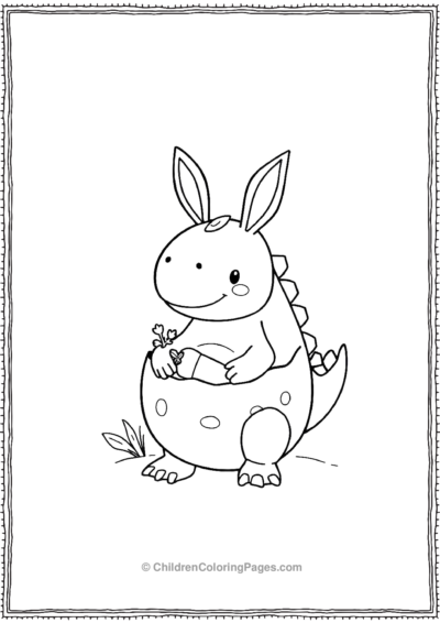 A-Kawaii-Dinosaur-Egg-With-Bunny-Ears Free PDF Printable