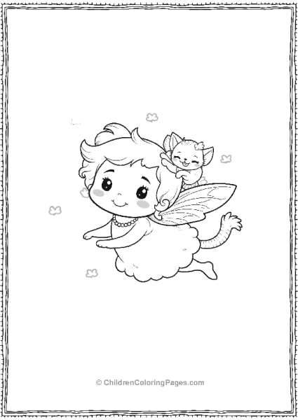 A Kawaii Fairy Flying With A Tiny Cat On Her Shoulder Free PDF Printable