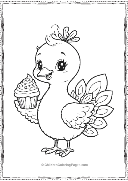 A Kawaii Peacock Holding A Cupcake With Sprinkles Free PDF Printable