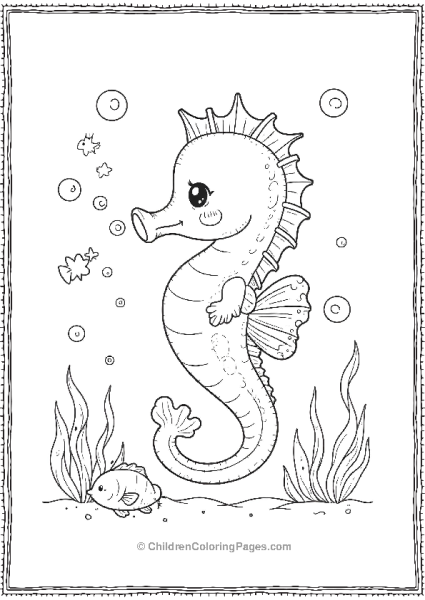 A Kawaii Seahorse Blowing Bubbles Free PDF Printable