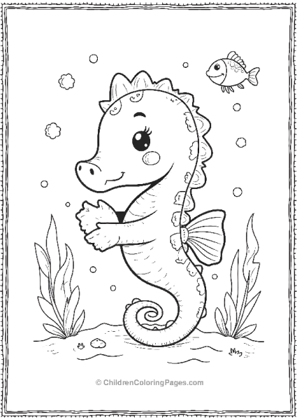 A Kawaii Seahorse Hugging A Seashell With Cute Little Lights Free PDF Printable