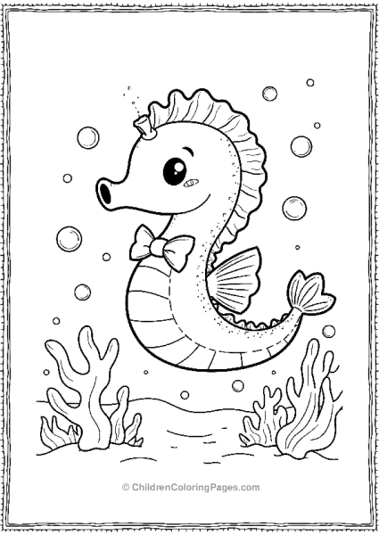 A Kawaii Seahorse Wearing A Bow Tie Dancing With Bubbles Free PDF Printable