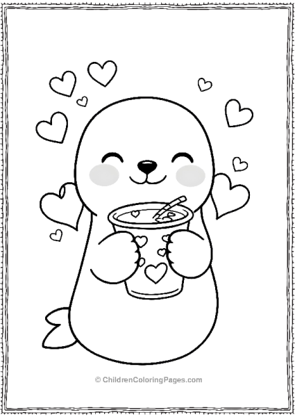 A Kawaii Seal Holding A Cup Of Bubble Tea Free PDF Printable